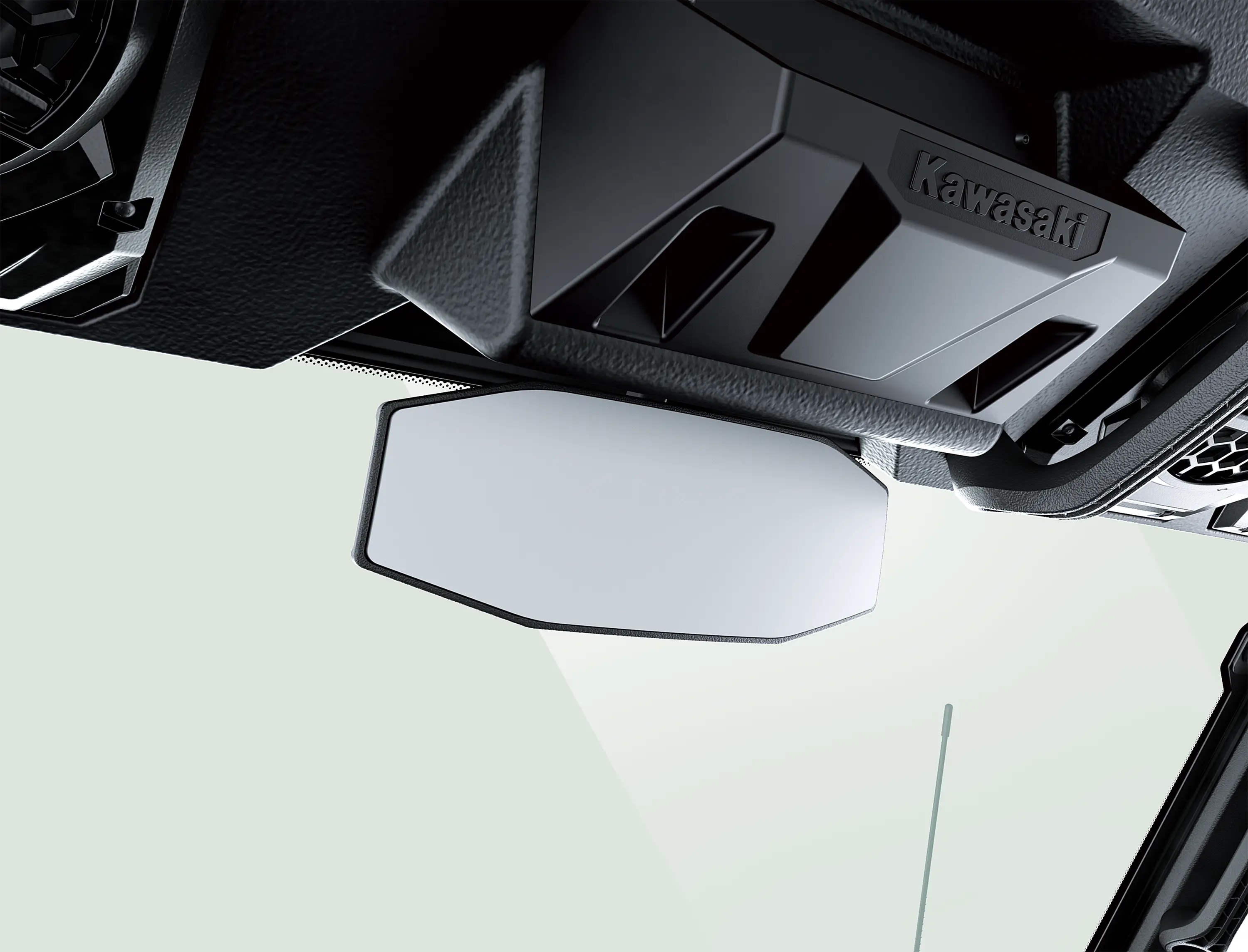Close-up of the rearview mirror in a side x side.