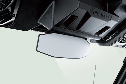 Close-up of the rearview mirror in a side x side. opens in a new window