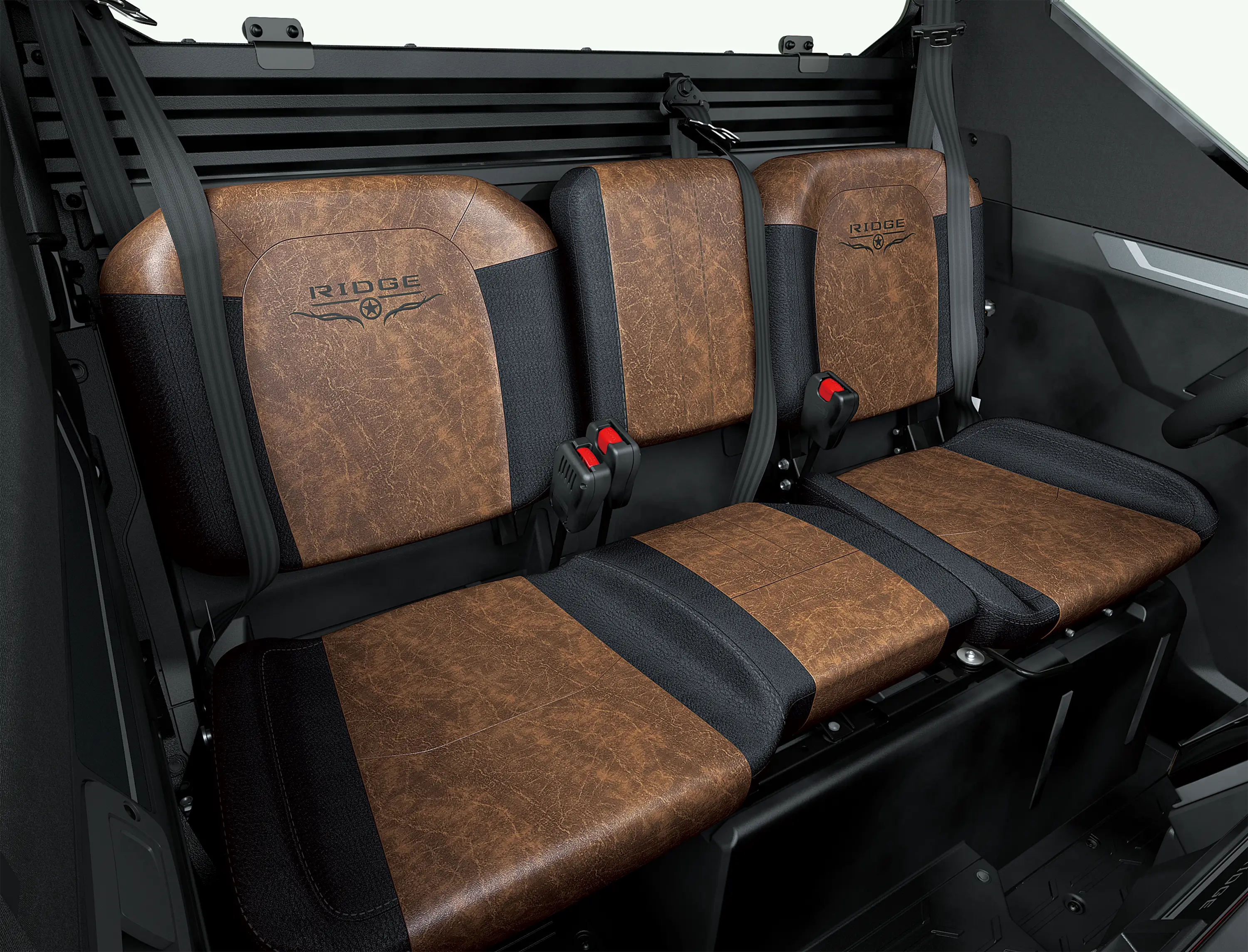 Close-up of bench seating in a side x side.