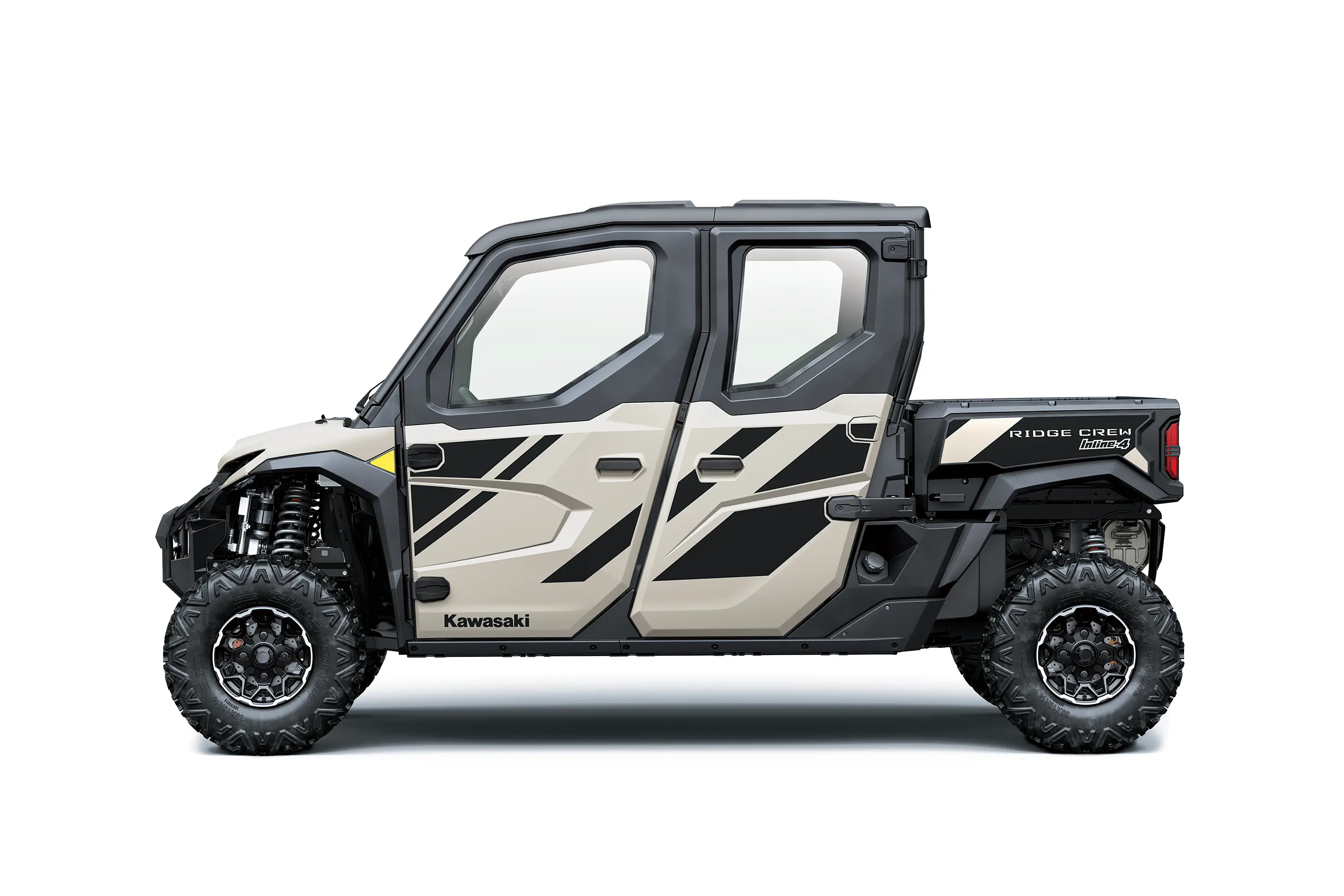 Profile angle of a side x side staged in a white studio background.