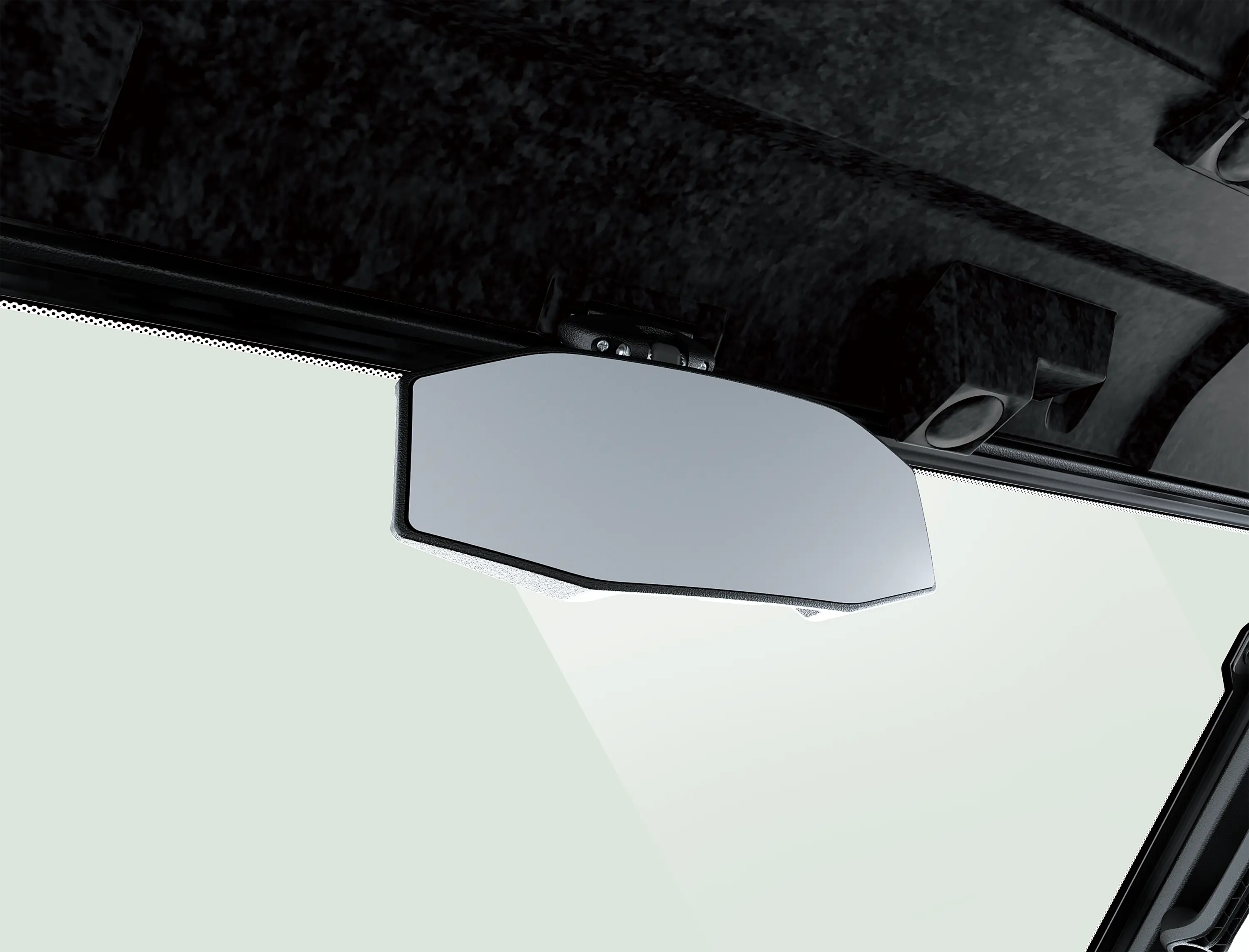 Close-up of the rearview mirror in a side x side.
