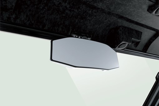Close-up of the rearview mirror in a side x side. opens in a new window