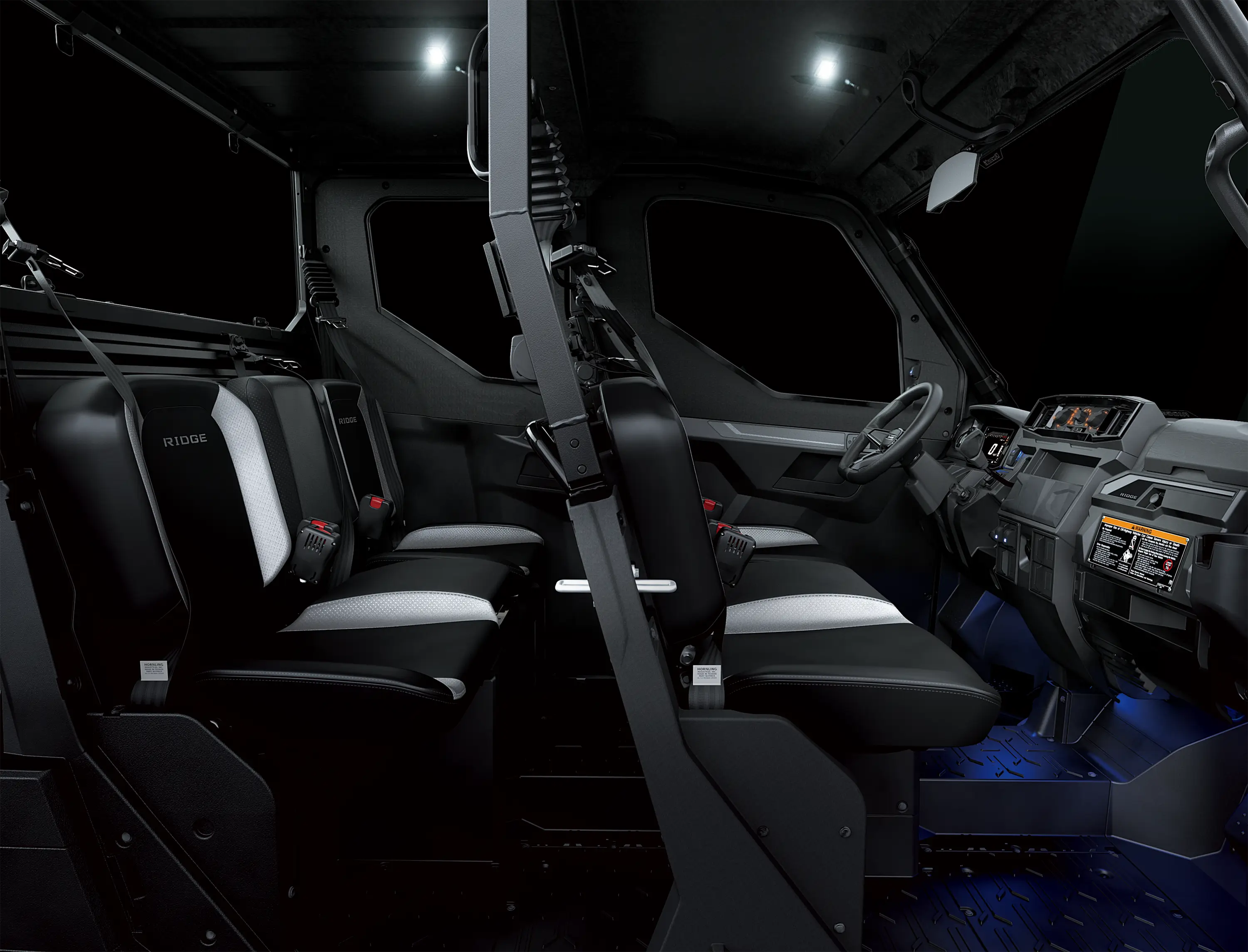 Side view of the 2-row seating in a side x side.