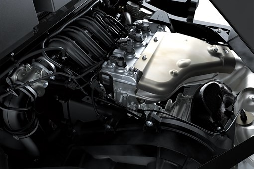 Close-up of the engine of a side x side. opens in a new window