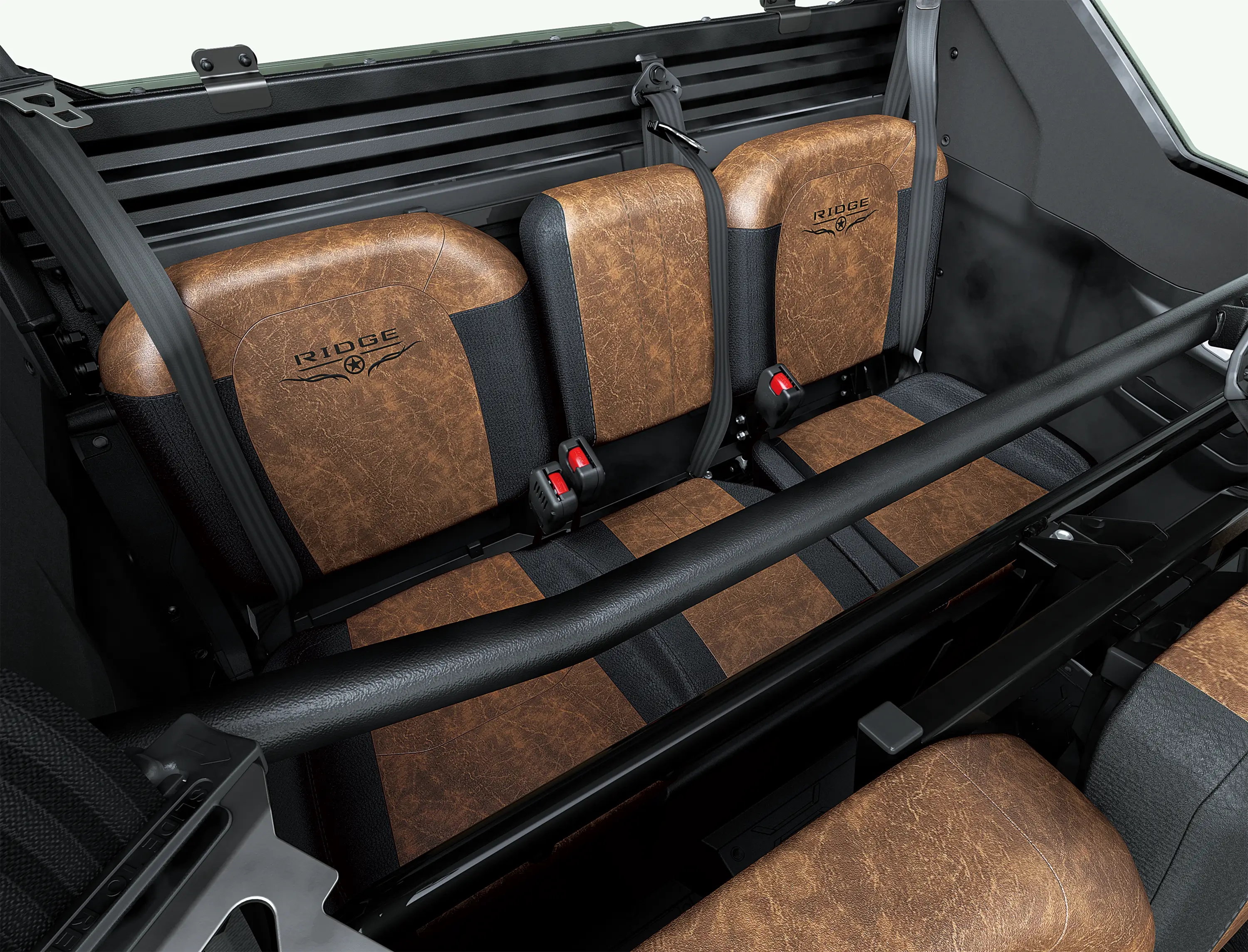 Close-up of the rear bench seating in a side x side.