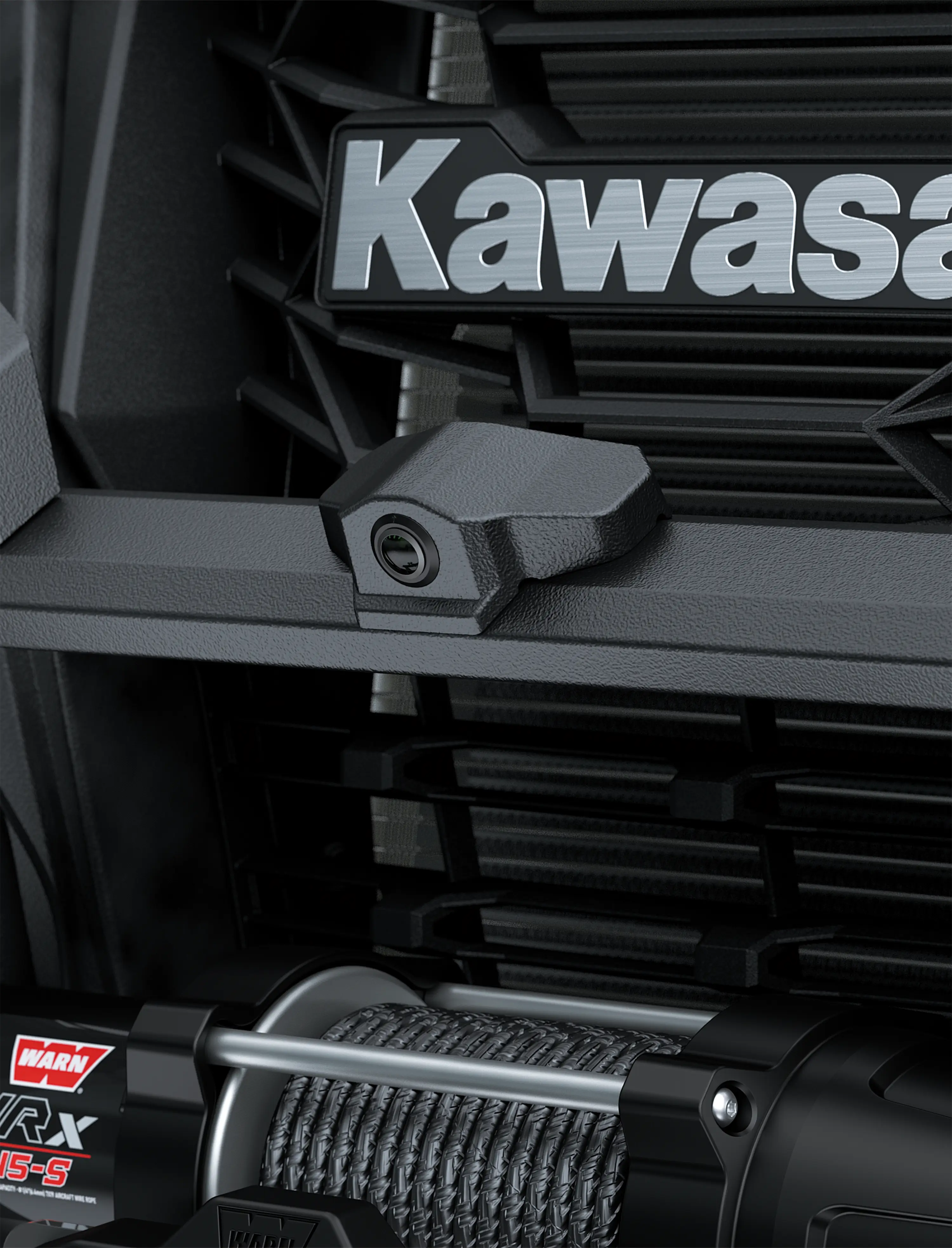 Close-up of the front camera of a side x side.