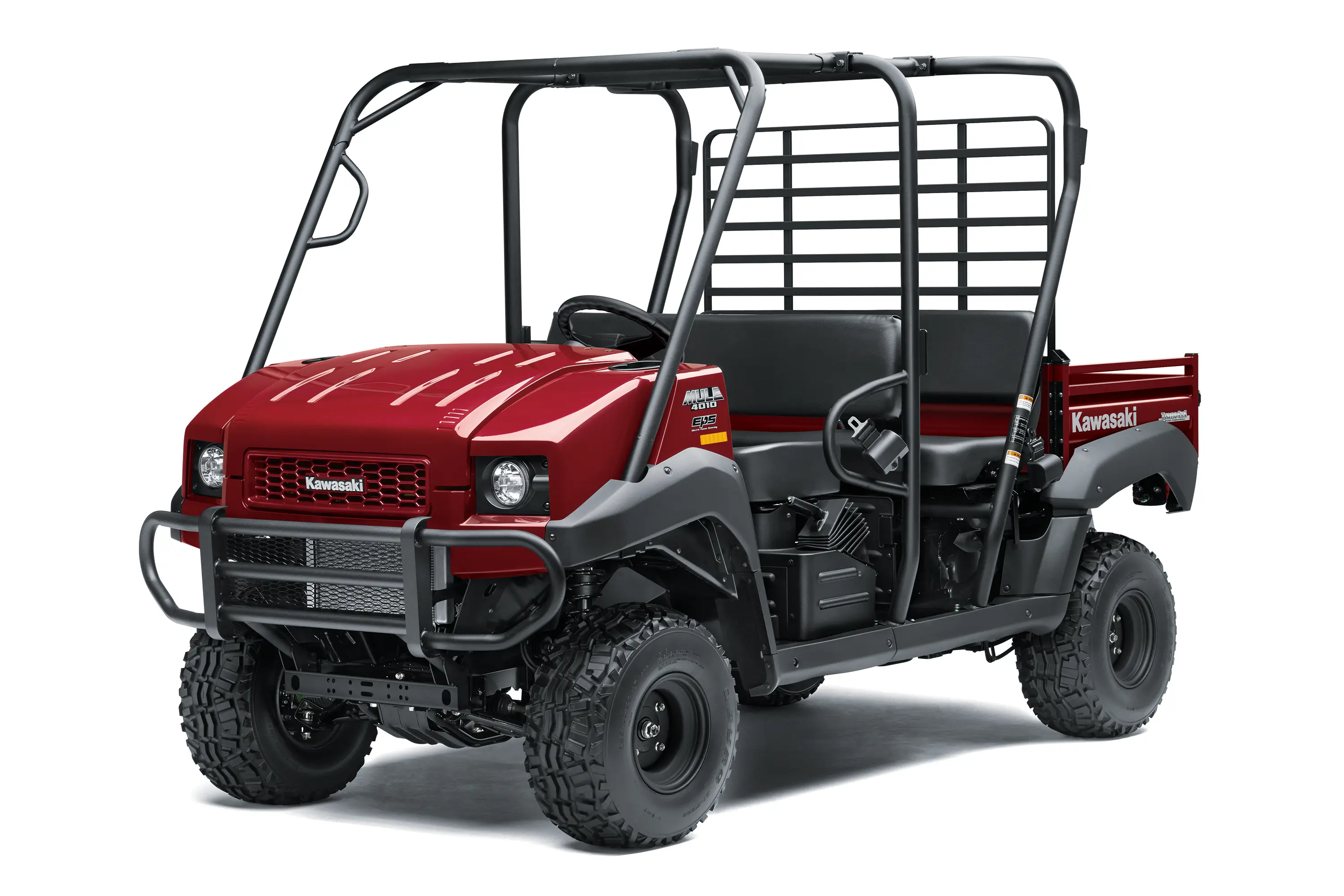 Three-quarter front angle of a red side x side staged in a white studio background.