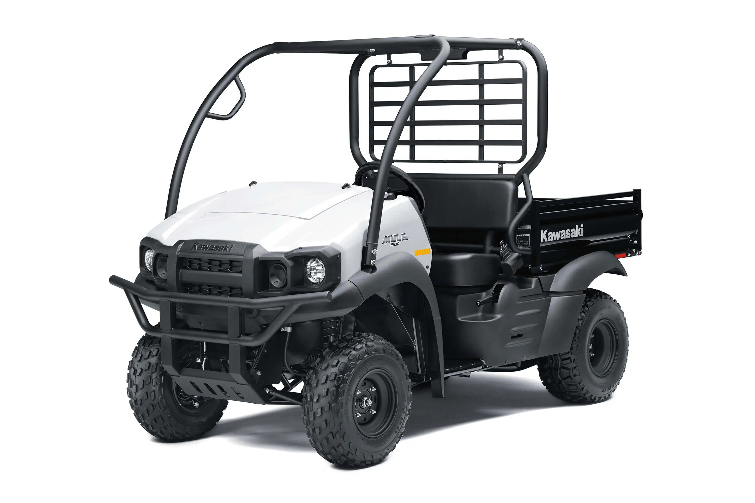 Front three-quarter view of a white single-row side x side on a white studio background.