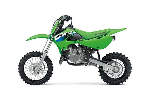 Left side view of a green youth dirt bike in a white studio background. opens in a new window