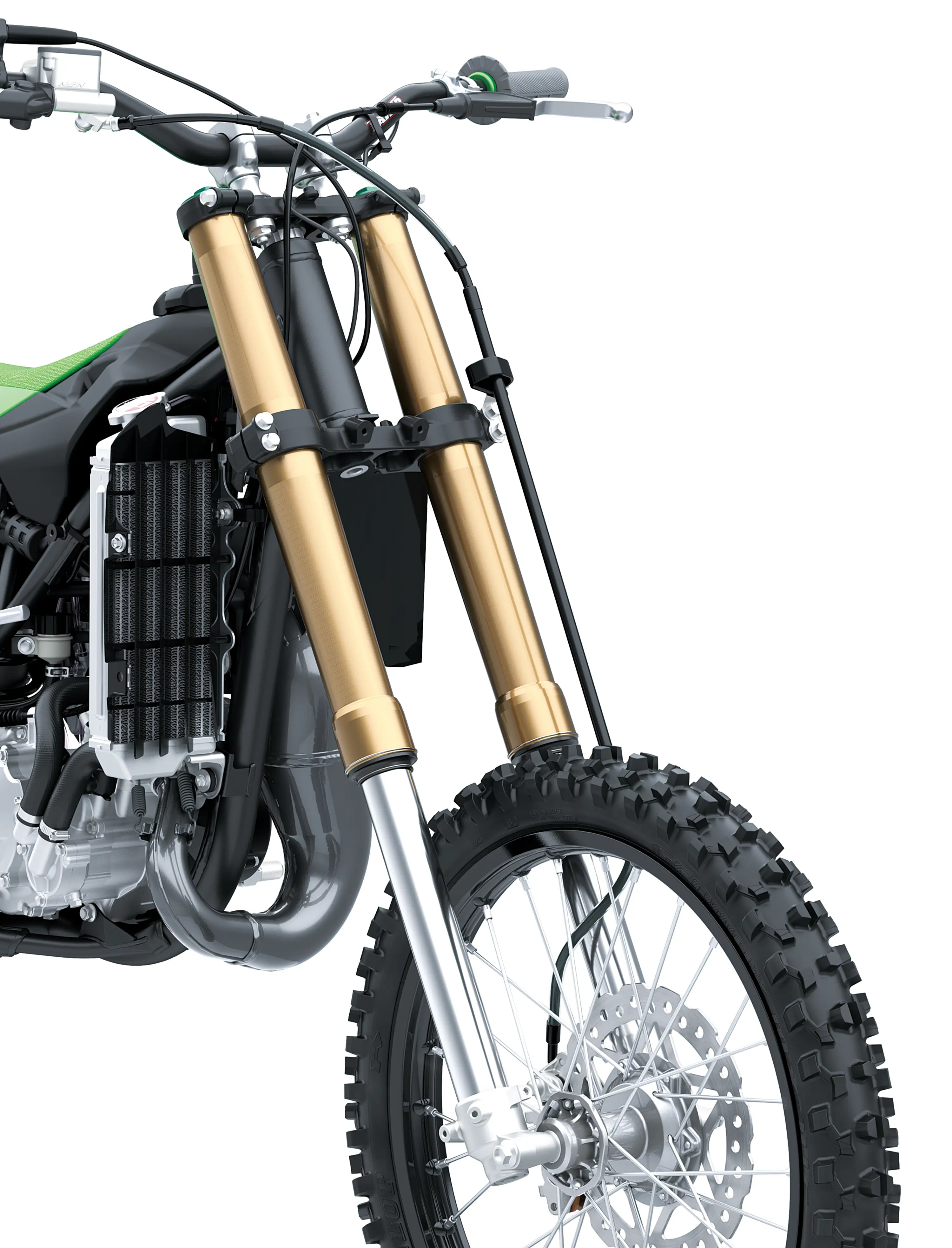 Front wheel and suspension in studio.