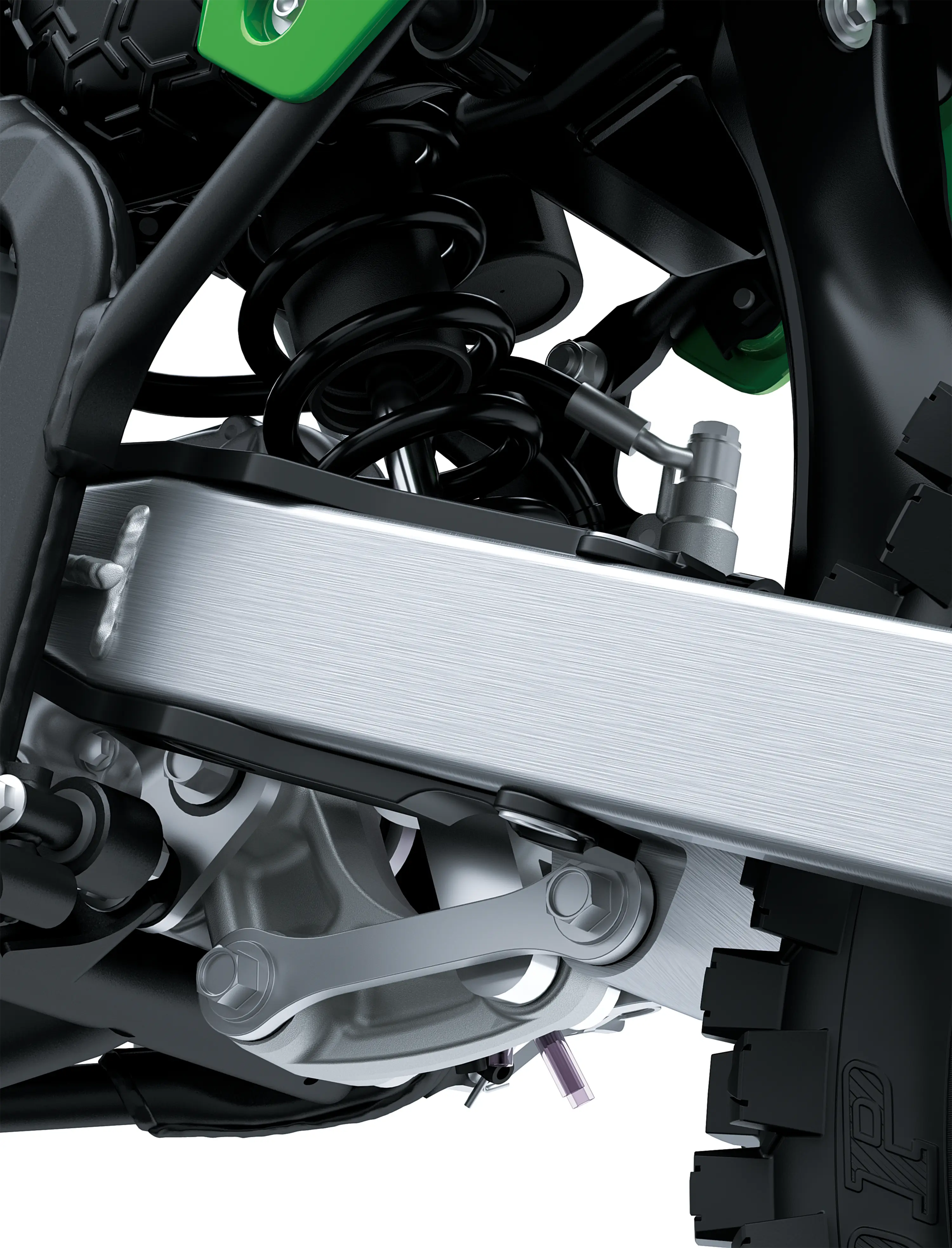 Closeup detail of a swingarm in studio.