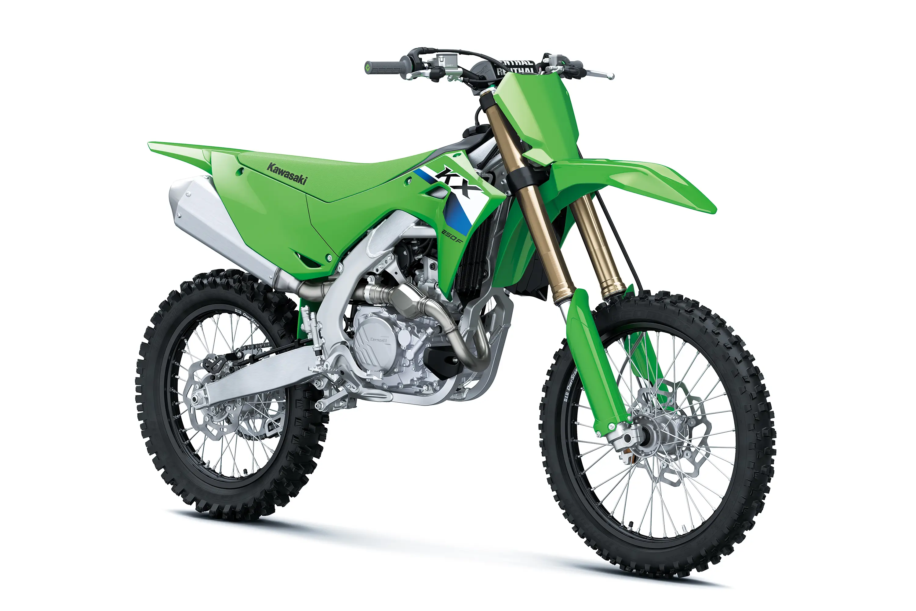 Three-quarter front angle of a motorcycle staged in a white studio background.