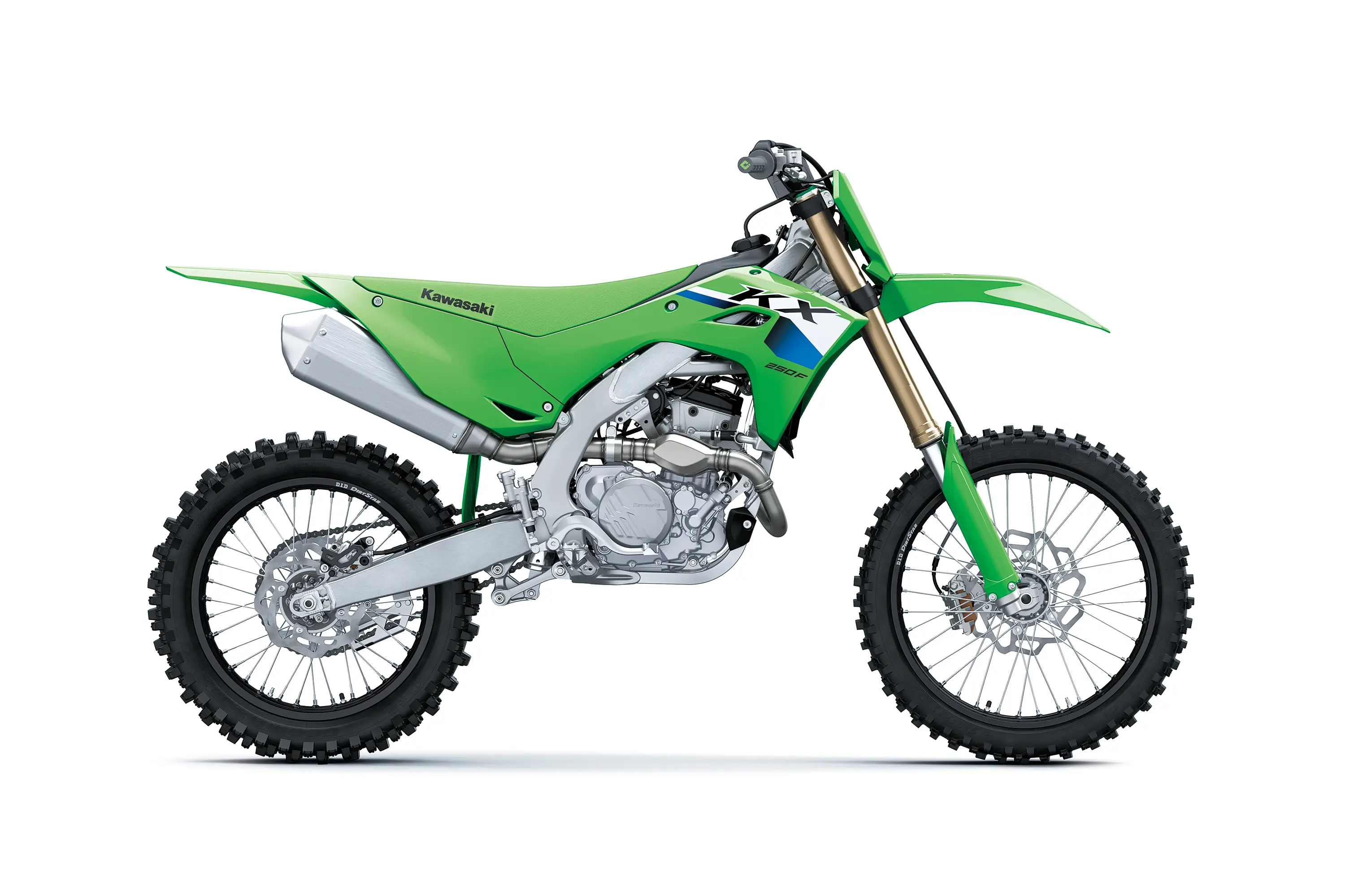 Side view of a motorcycle staged in a white studio background.