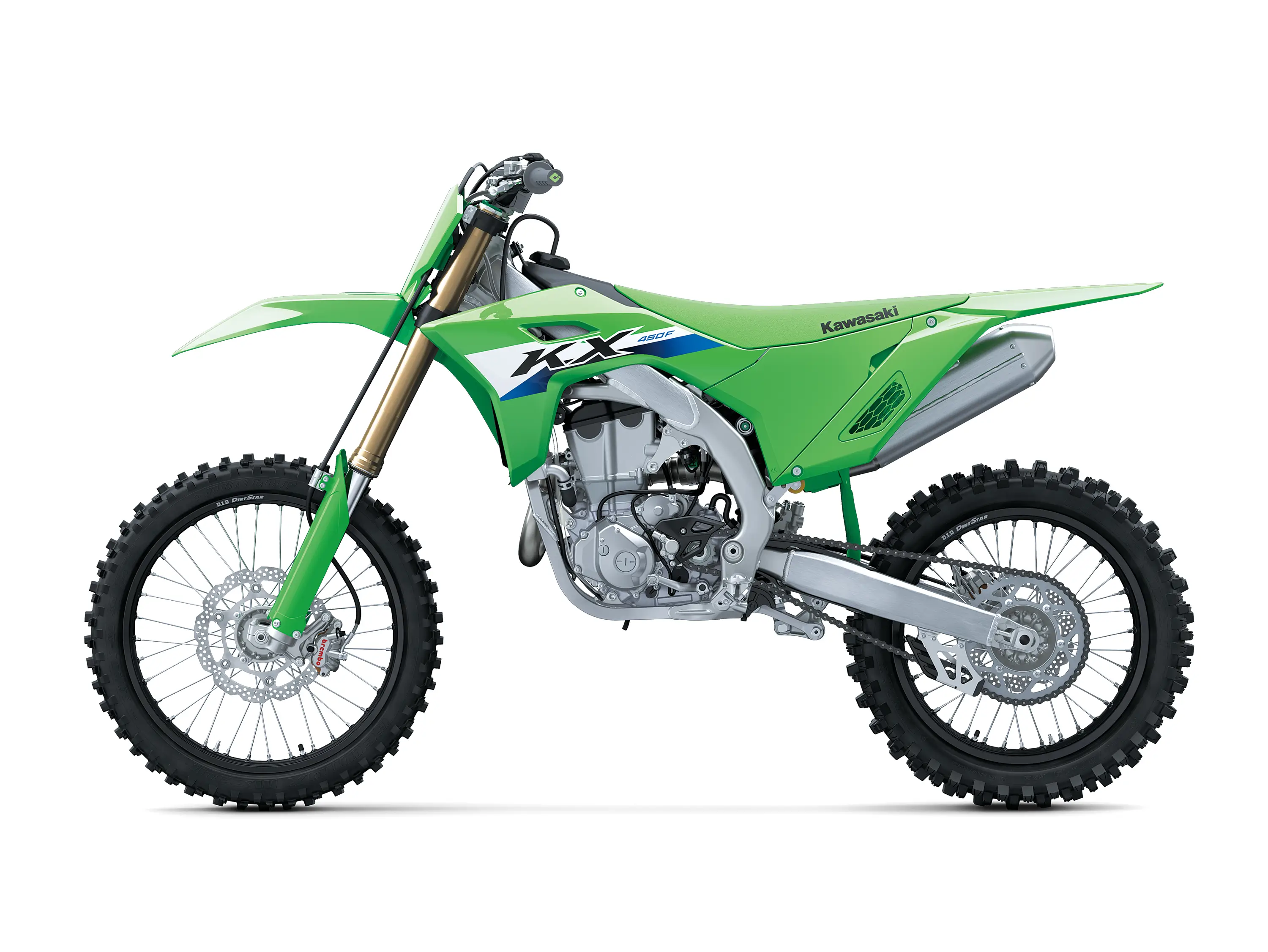 Side view of a motorcycle staged in a white studio background.