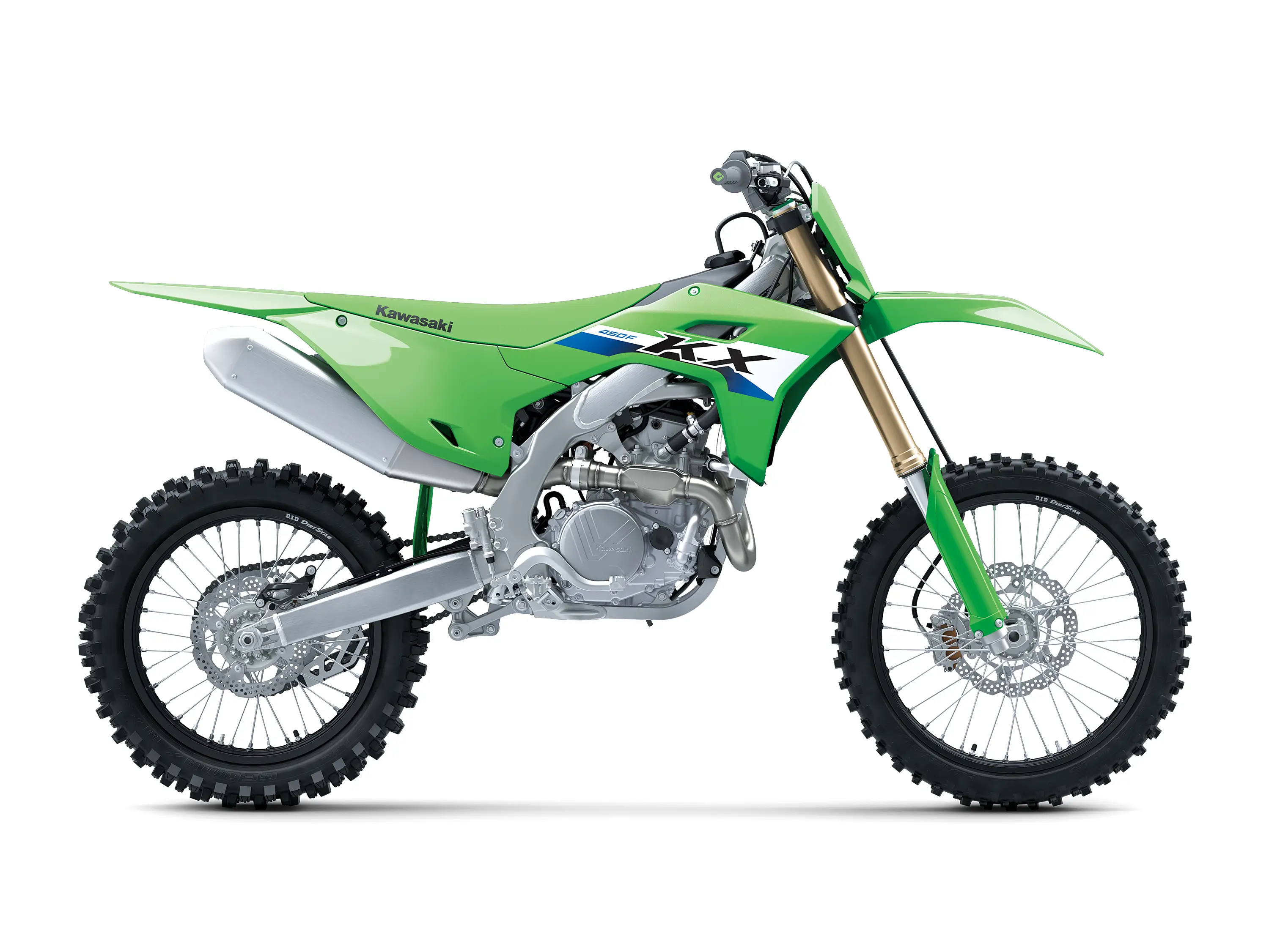 Profile view of a motorcycle staged in a white studio background.