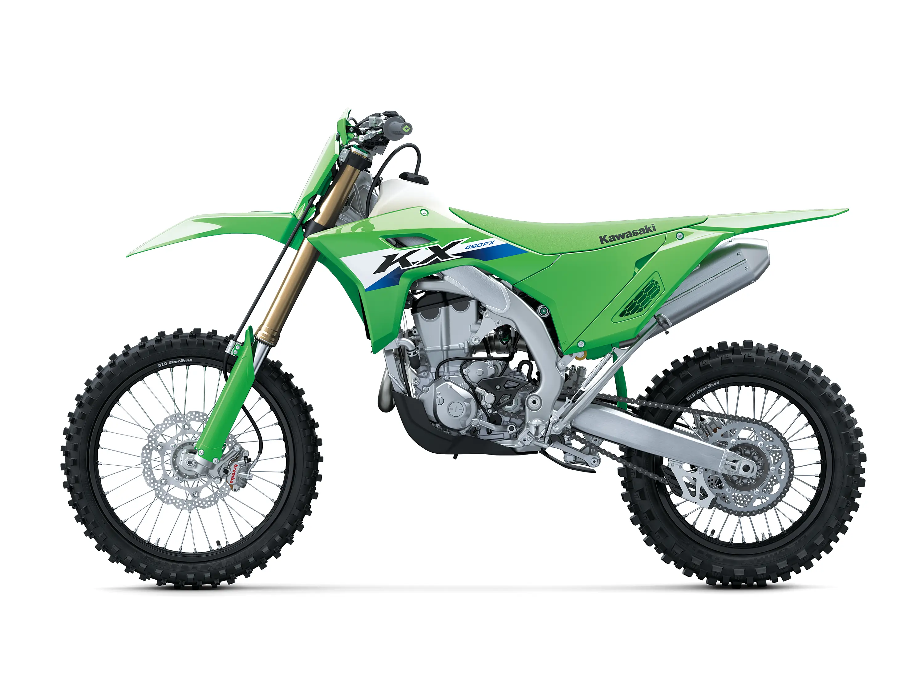 Side view of a motorcycle staged in a white studio background.