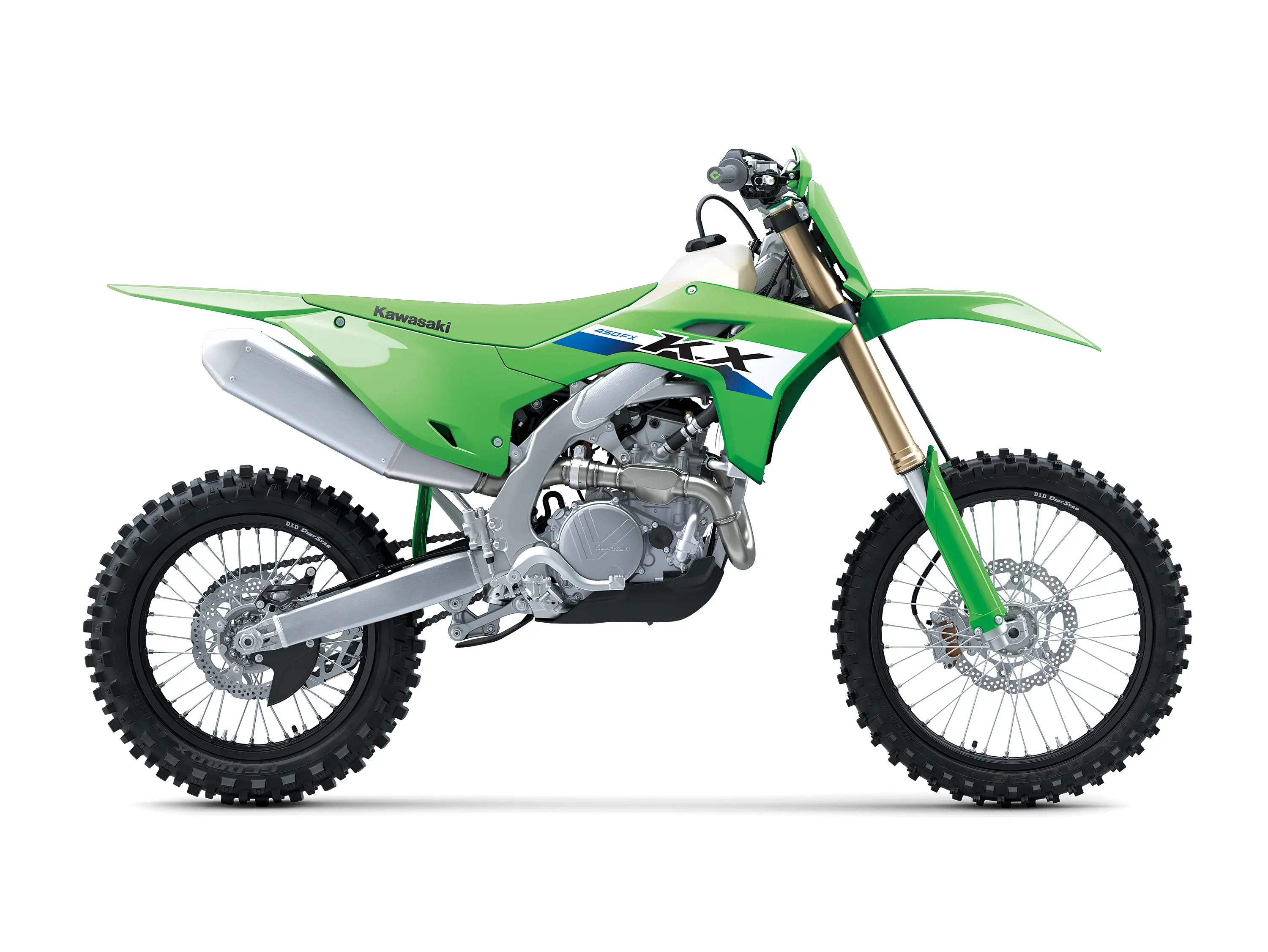 Profile view of a motorcycle staged in a white studio background.
