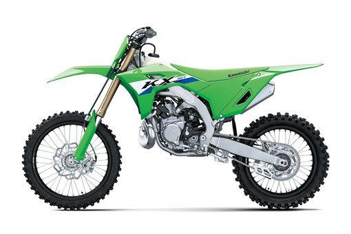 Left side angle of a green dirt bike in a white studio background. opens in a new window
