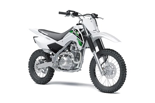 Front three-quarter view of a white youth dirt bike in a white studio background. opens in a new window