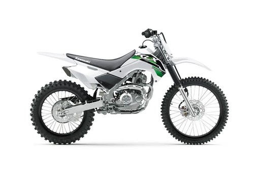 Right side view of a white dirt bike staged in a white studio background. opens in a new window