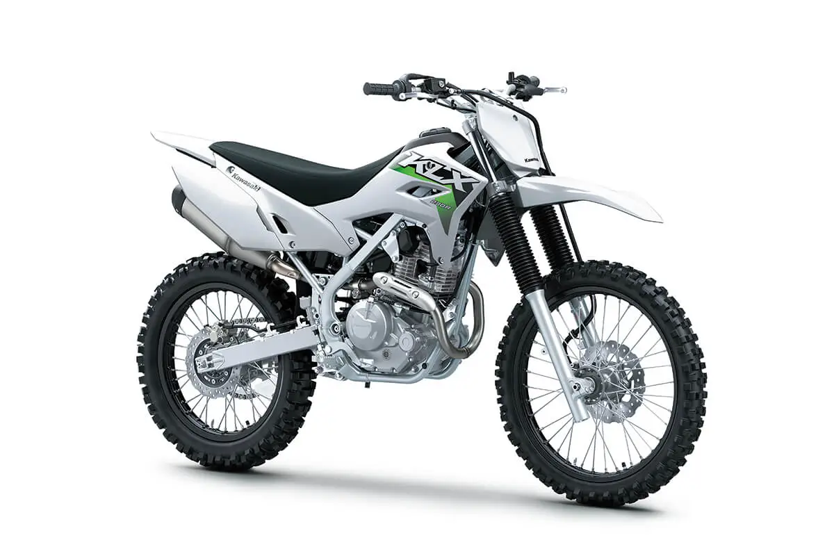 Three-quarter front angle of a silver motorcycle staged in a white studio background.