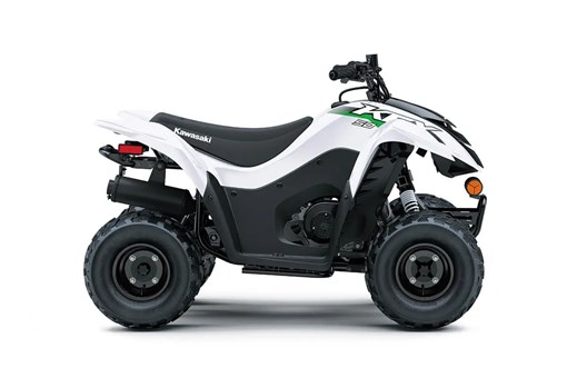 Right side view of a white youth ATV staged in a white studio background. opens in a new window
