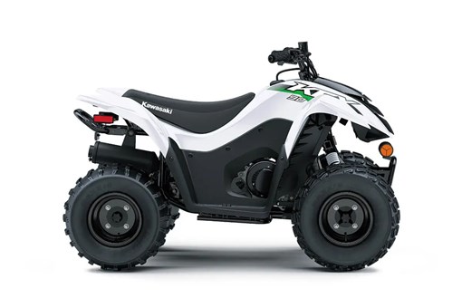 Right side view of a white youth ATV staged in a white studio background. opens in a new window