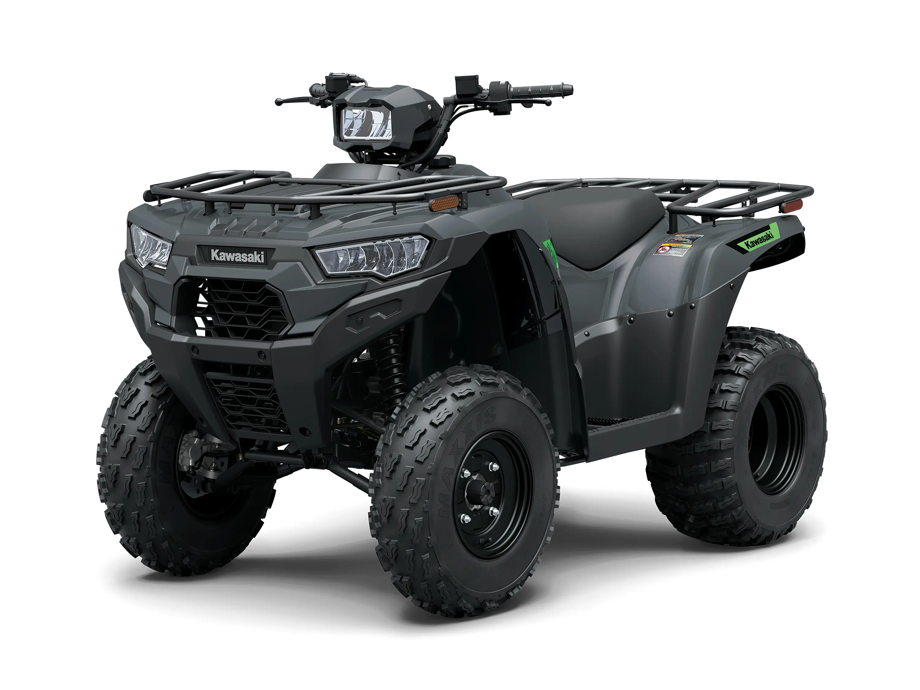 Front three-quarter view of a black utility ATV staged in a white studio background.