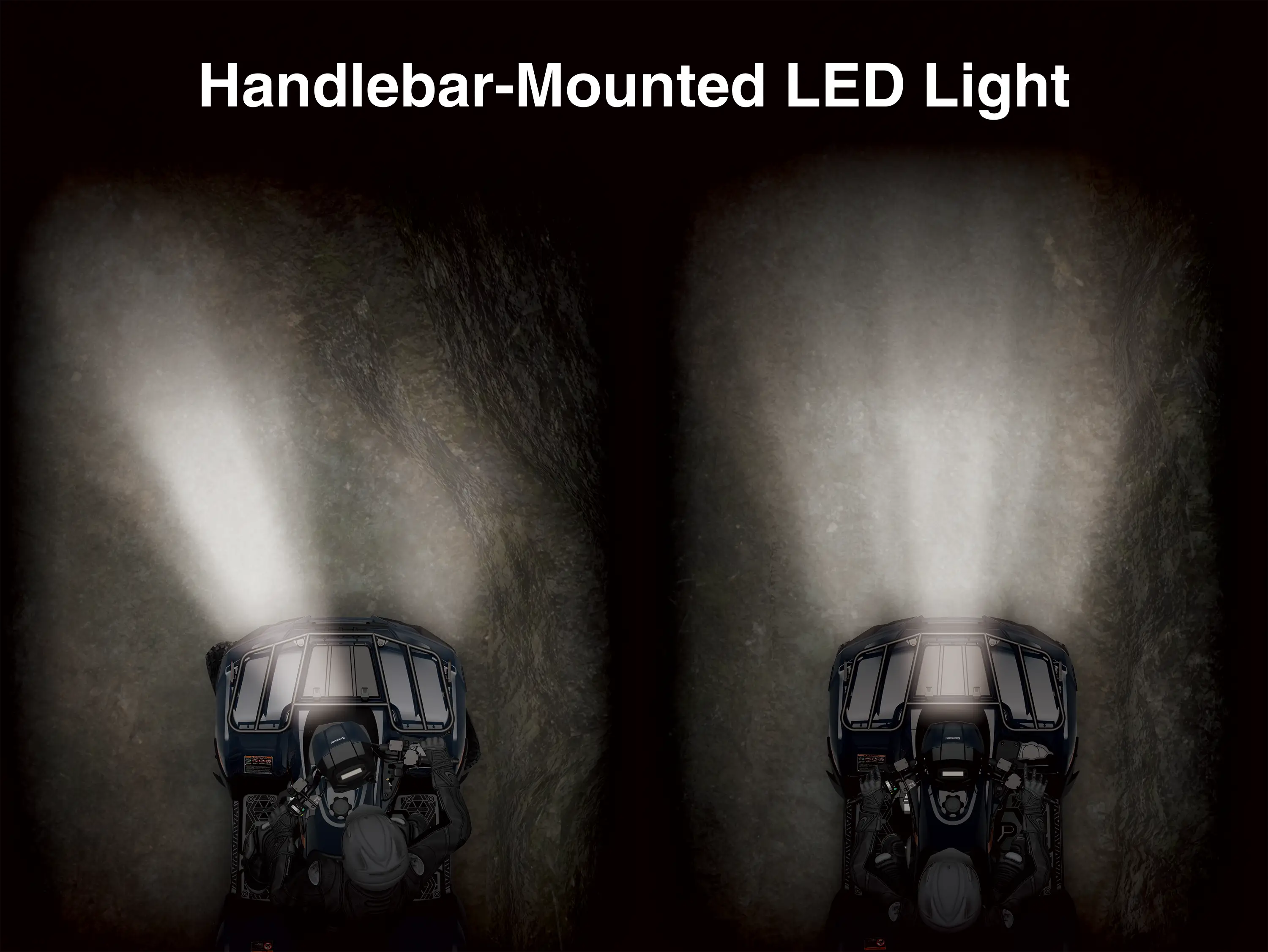 Overhead view of the headlight of a utility ATV.