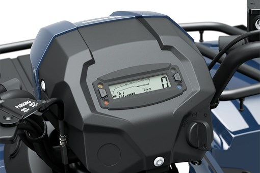 Detail view of a digital dash on a utility ATV in a white studio background. opens in a new window