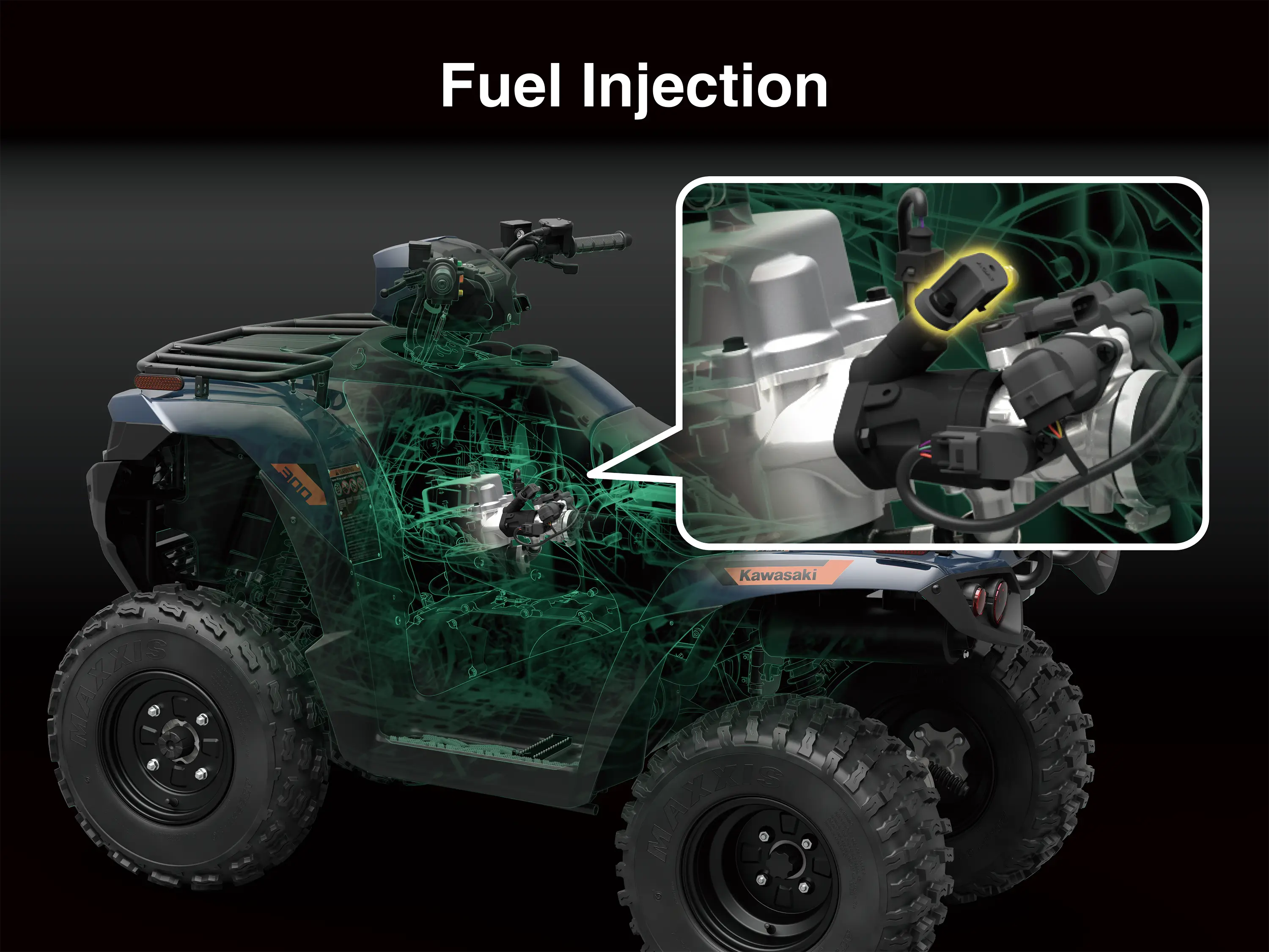 Cutaway schematic of the fuel injection system of a utility ATV.