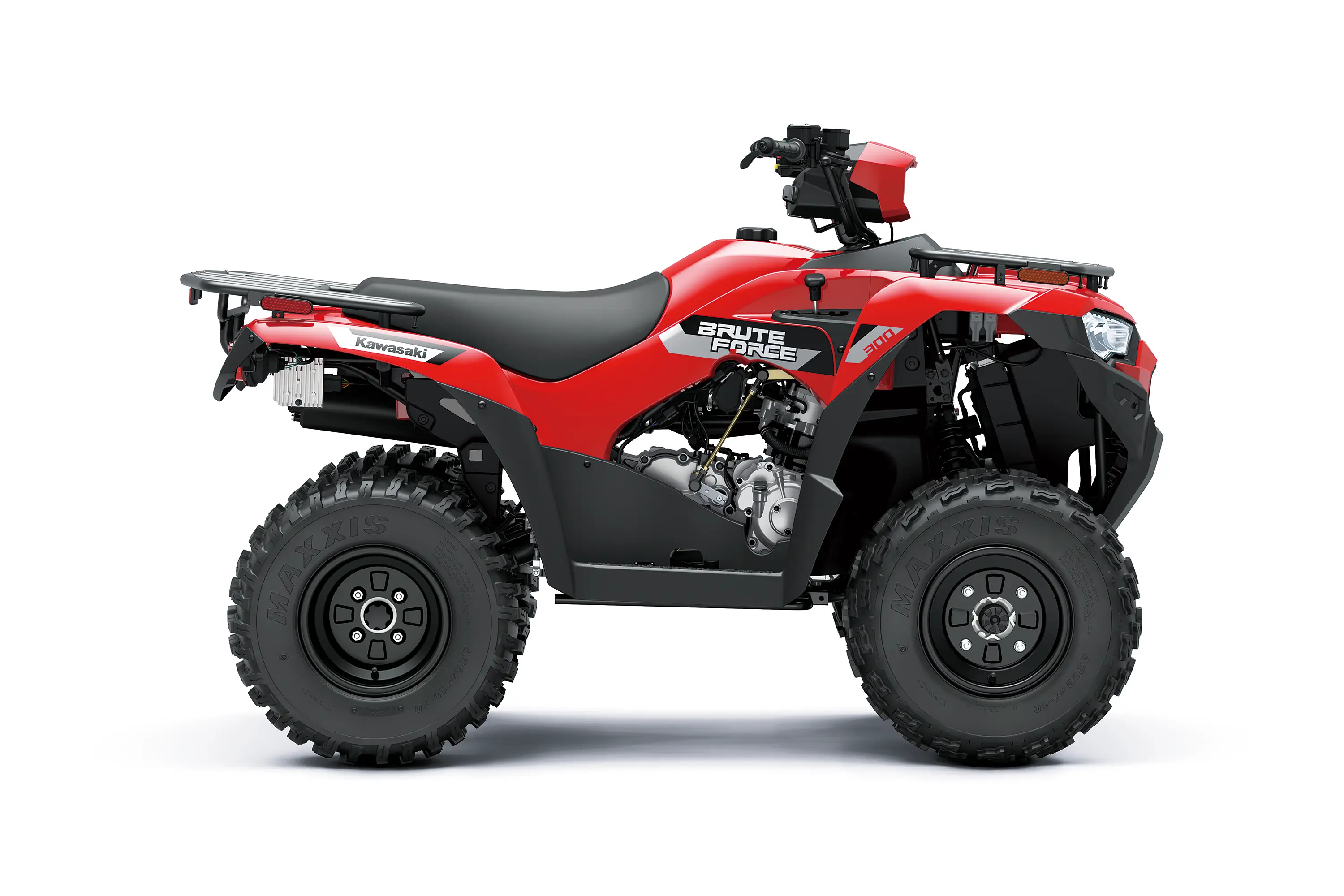 Right side view of a red utility ATV staged in a white studio background.