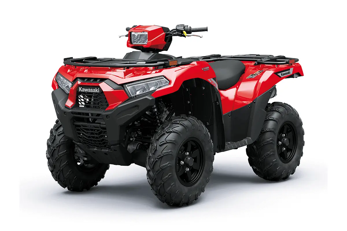 Front three-quarter view of a red utility ATV staged in a white studio background.