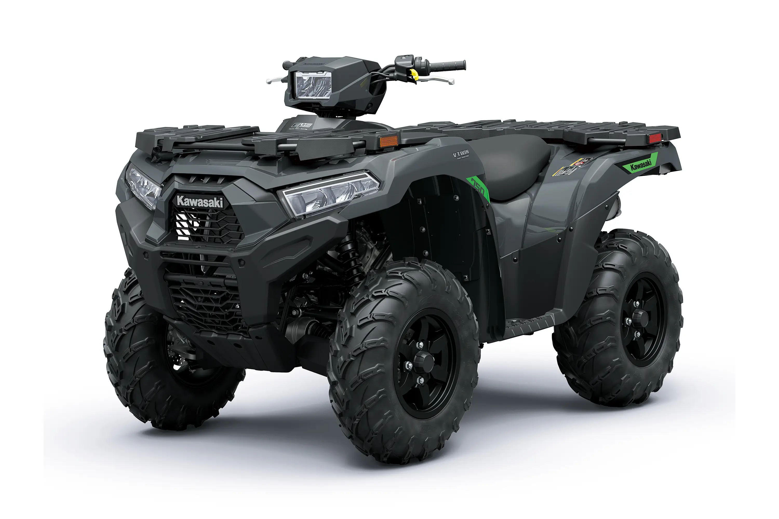 Front three-quarter view of a black utility ATV staged in a white studio background.