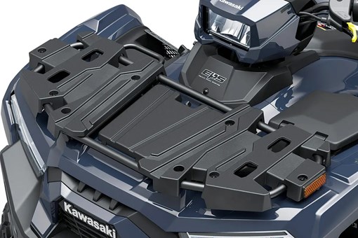 Detail view of a front storage rack on a utility ATV in a white studio background. opens in a new window