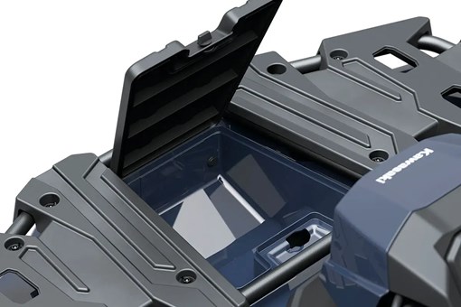 Detail view of a rear storage compartment on a utility ATV. opens in a new window