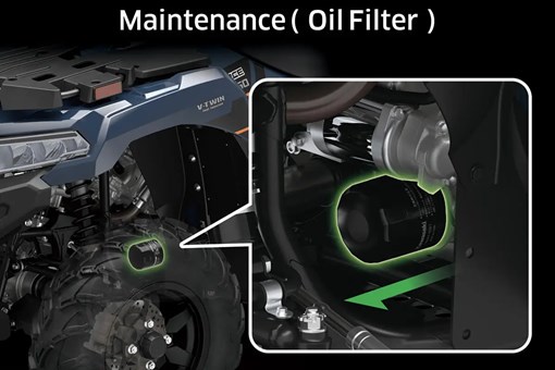 Cutaway image showing how to access the oil filter of a utility ATV. opens in a new window