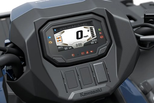 Detail view of a digital dash on a utility ATV in a white studio background. opens in a new window