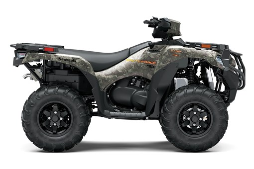 Right side view of a camouflage utility ATV staged in a white studio background. opens in a new window
