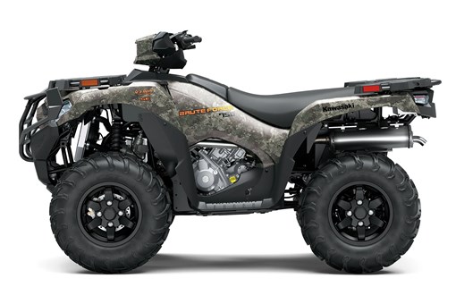 Left side view of a camouflage utility ATV staged in a white studio background. opens in a new window