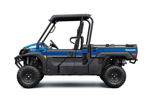 Left side view of a blue side x side staged in a white studio background. opens in a new window