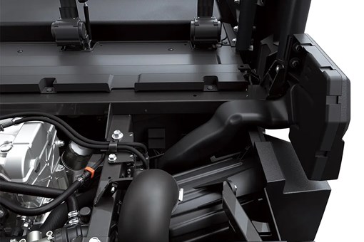 Detail photo of air intake system of a side x side staged in a white studio background. opens in a new window