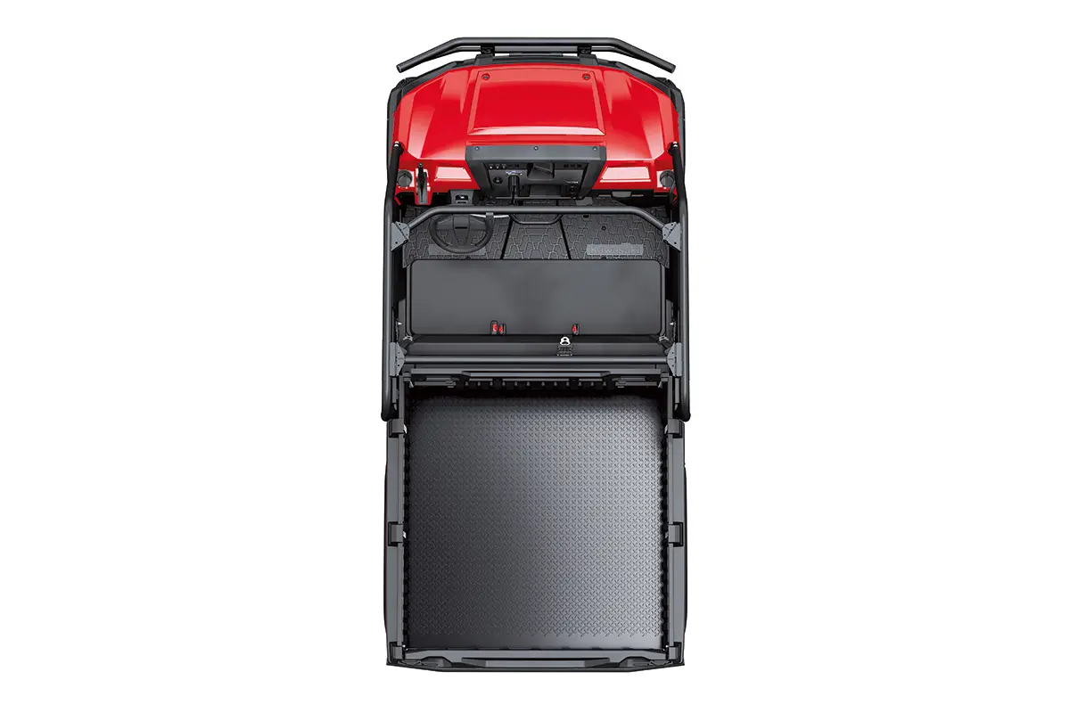Overhead view of a red side x side staged in a white studio background.