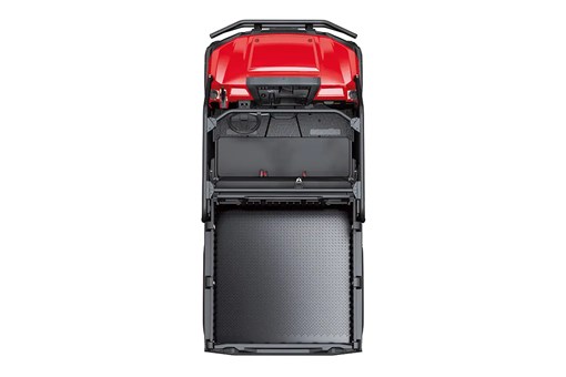 Overhead view of a red side x side staged in a white studio background. opens in a new window
