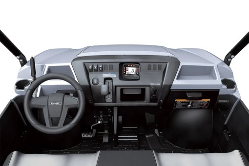 Detail view of the dashboard of a side x side staged in a white studio background. opens in a new window