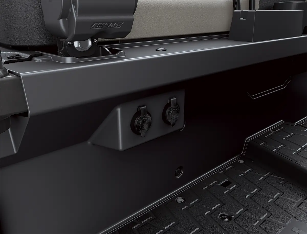 Detail view of dual DC outlets in a side x side.