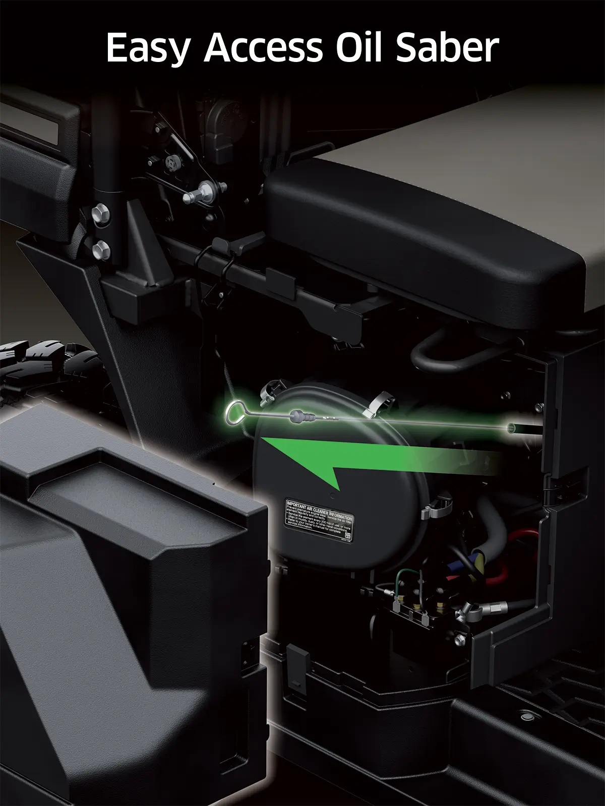 Diagram showing access to the oil dipstick of a side x side.
