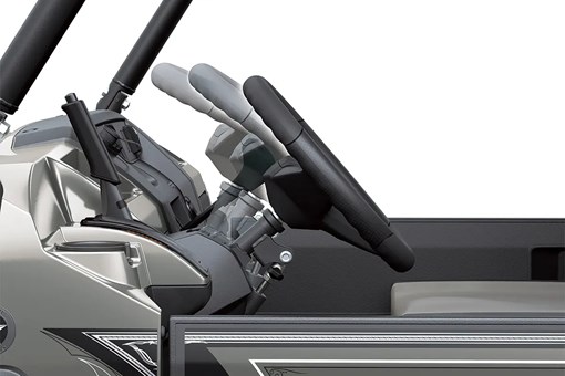 Photo diagram showing the tilt steering wheel of a side x side staged in a white studio background. opens in a new window