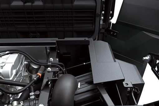Detail photo of air intake system of a side x side staged in a white studio background. opens in a new window
