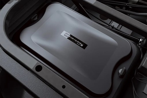 Detail view of a storage compartment of a side x side. opens in a new window